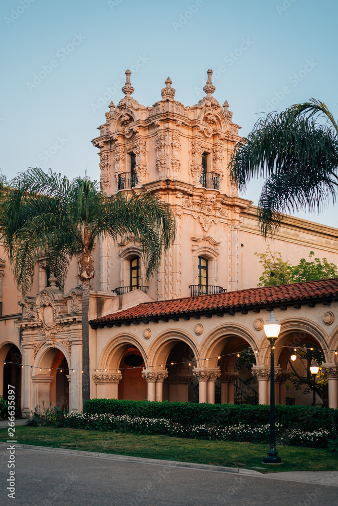 Historic architecture along El Prado, in Balboa Park, San Diego, California
