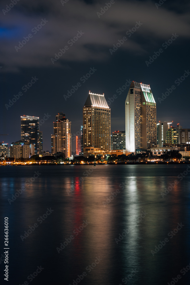 Fototapeta premium The downtown San Diego skyline at night from Coronado, California