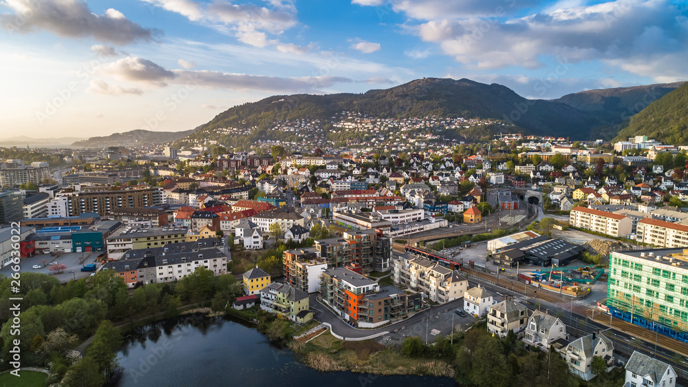 Naklejka premium Bergen old town aerial view. Bergen, Norway.