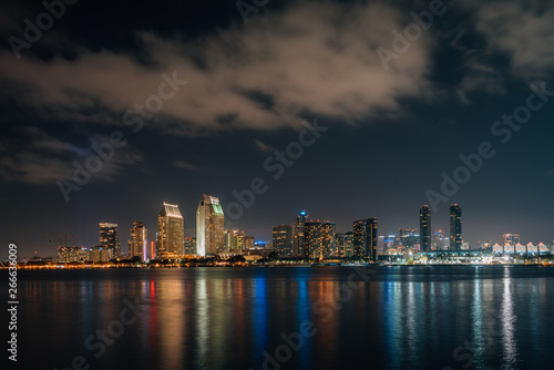 The downtown San Diego skyline at night from Coronado  California