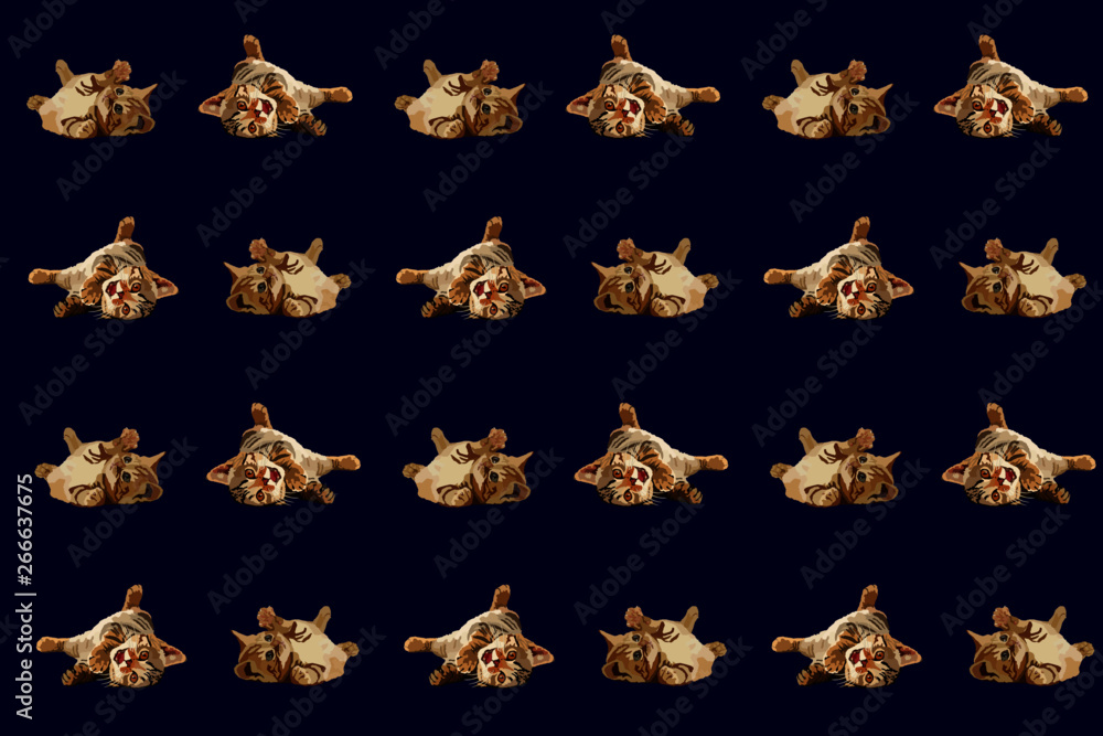 Fototapeta premium Kitten seamless pattern with blue background kids vector cats laying on their backs