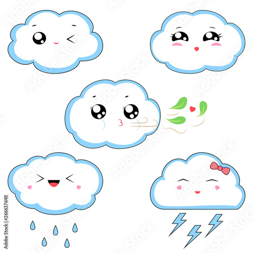 Kawaii weather cute characters isolated on white background