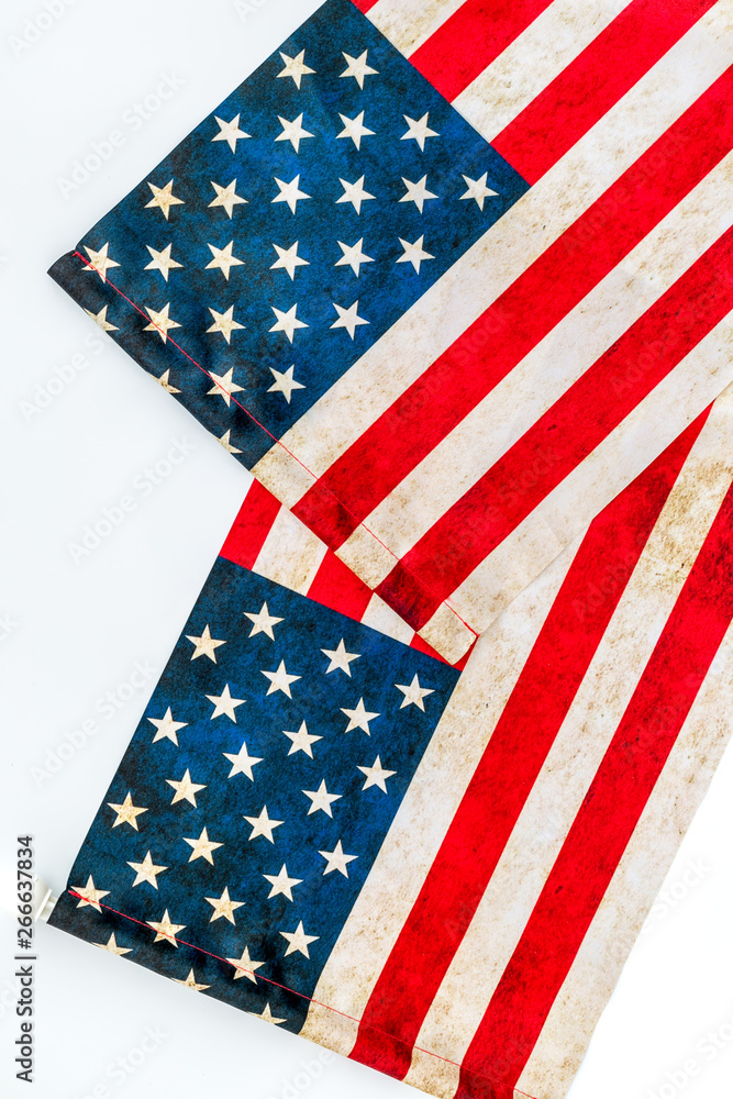 Memoral day of United States of America with flag on white background top view