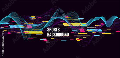 Abstract colorful art for sports background. Dynamic particles. Modern science and technology element with line design. Vector illustration