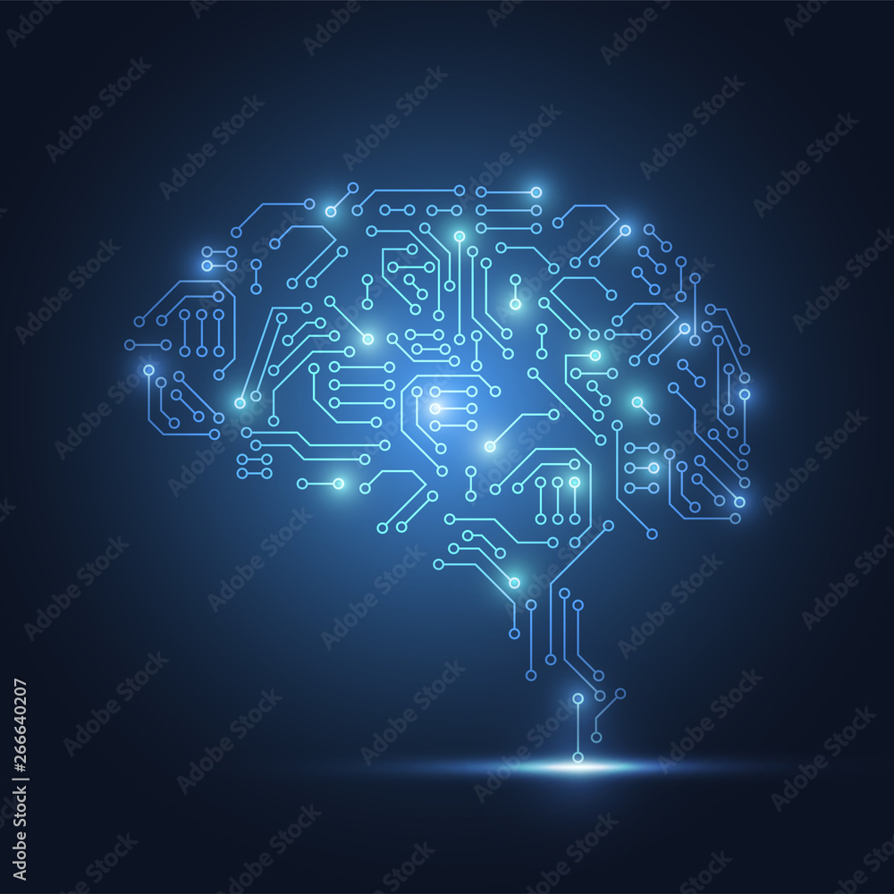 Technological brain. Abstract circuit board. Vector background - obrazy, fototapety, plakaty 