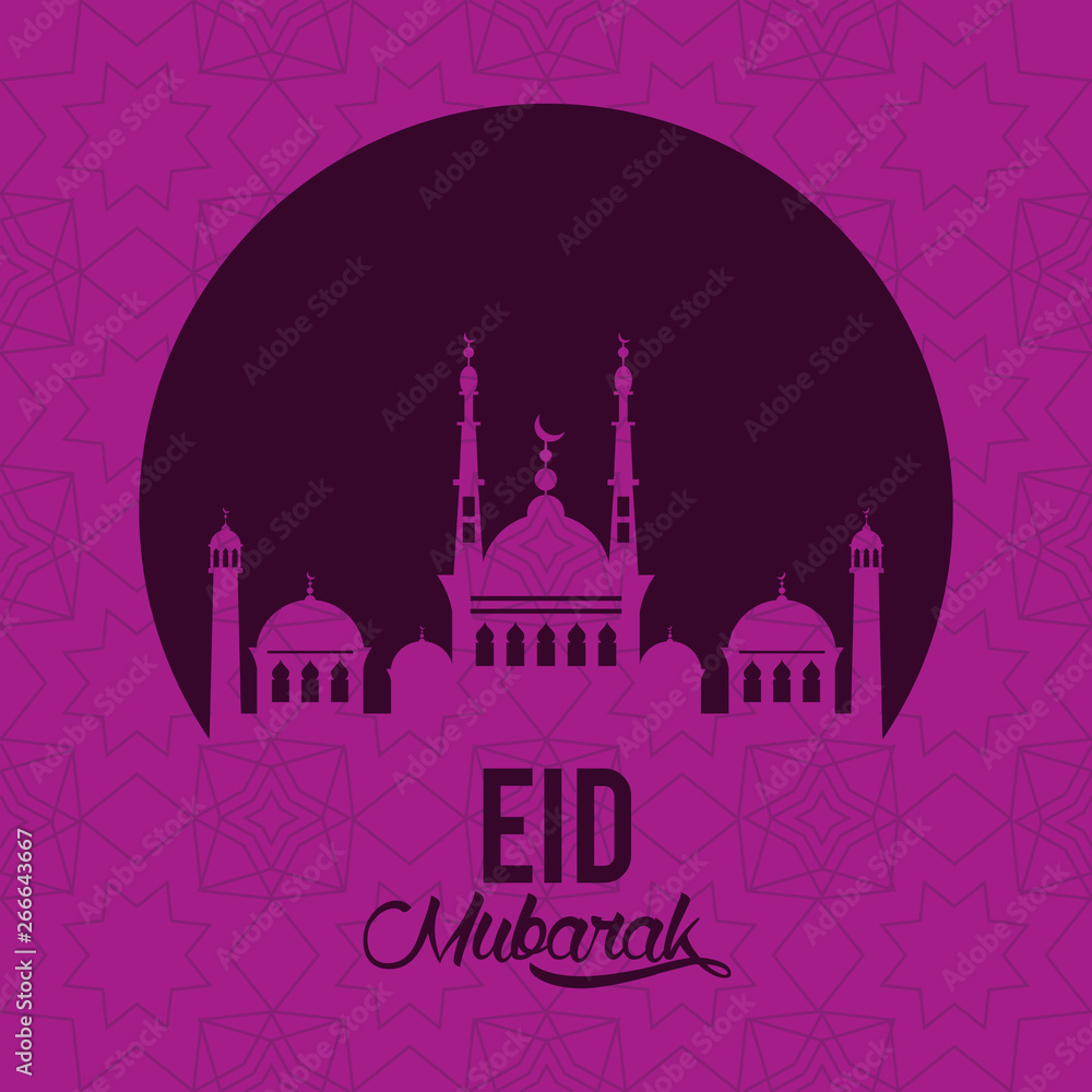 eid mubarak design with mosque silhouette