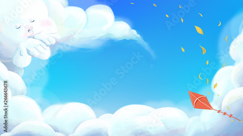 clouds blowing the wind to fly a kite
