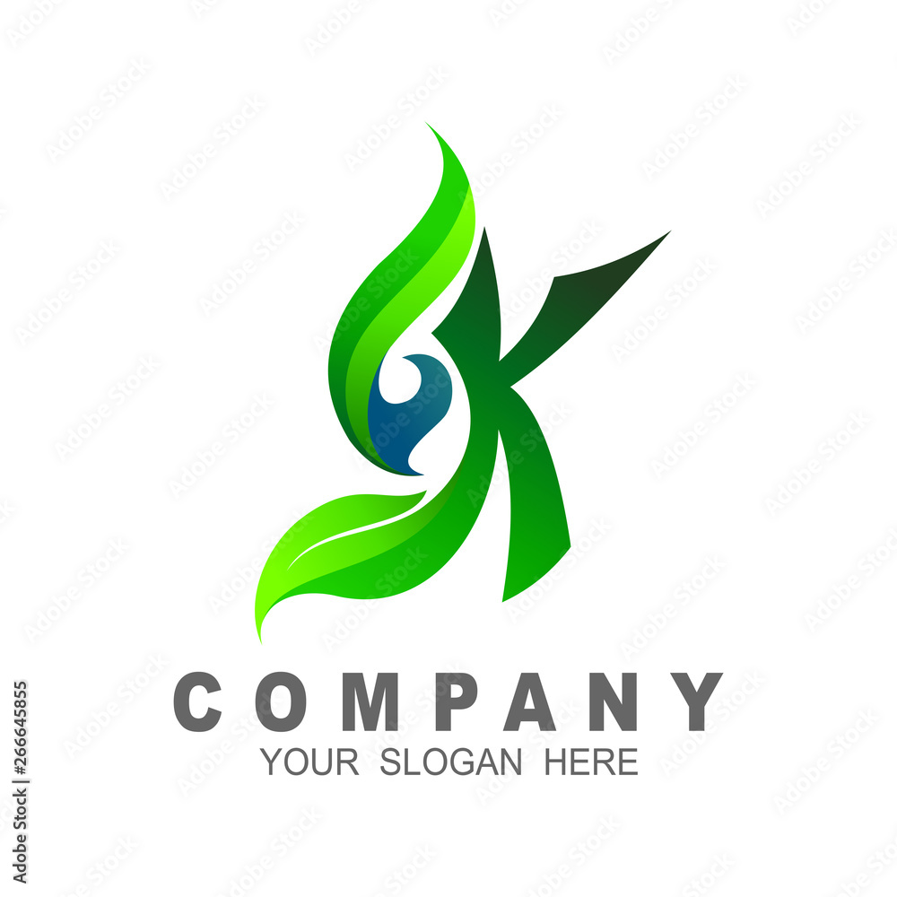logo letter k , the letter k logo with a display accompanied by leaves and life icons logo letter k , the letter k logo with a display accompanied by leaves and life icons
