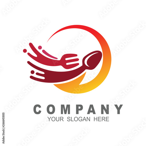 Fast arrow with spoon and fork logo vector