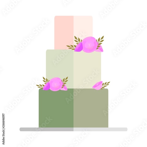Wedding pie with bows and toppers bride and groom