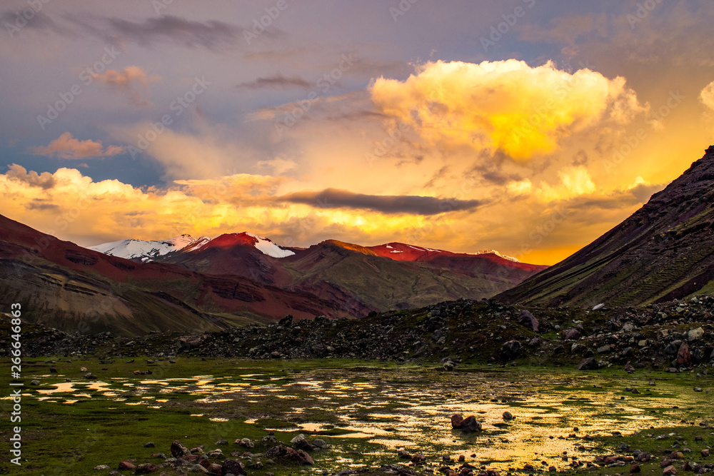 sunrise in the andes mountains in Peru