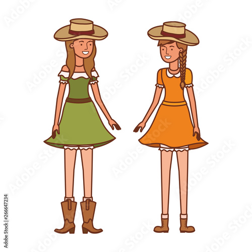 farmers women talking with straw hat
