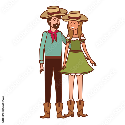 farmers couple talking with straw hat