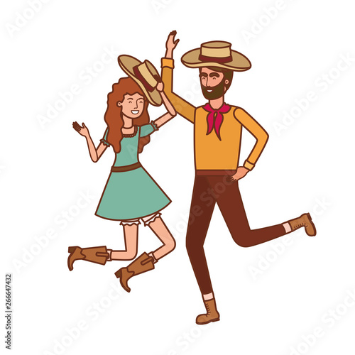 farmers couple dancing with straw hat