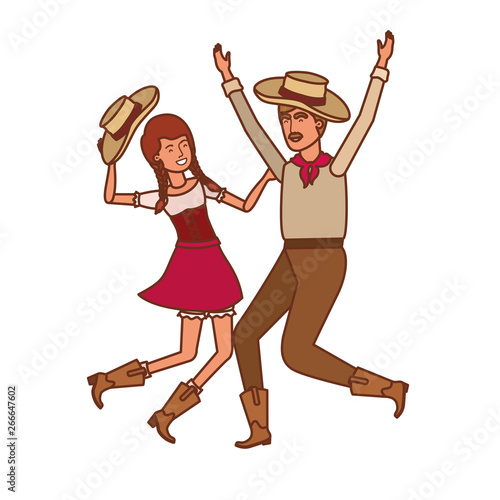 farmers couple dancing with straw hat