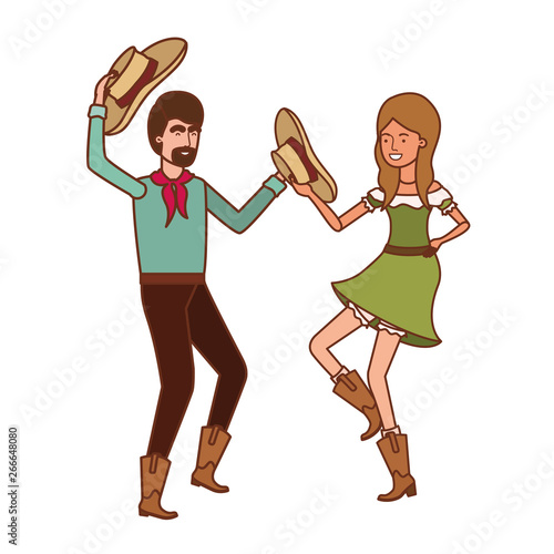 farmers couple dancing with straw hat