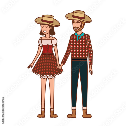 farmers couple talking with straw hat