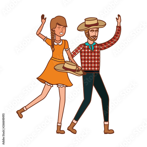 farmers couple dancing with straw hat