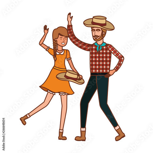 farmers couple dancing with straw hat