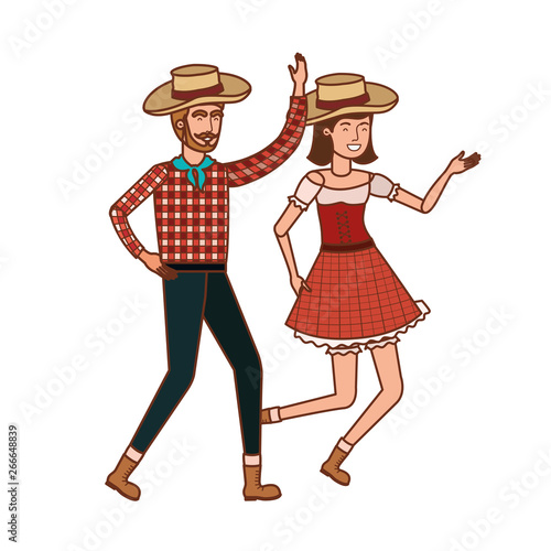farmers couple dancing with straw hat