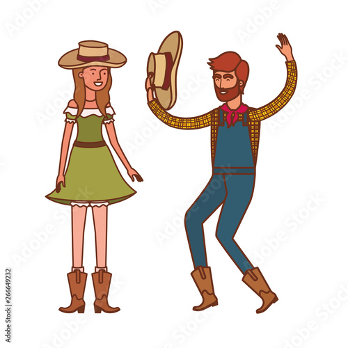 farmers couple dancing with straw hat