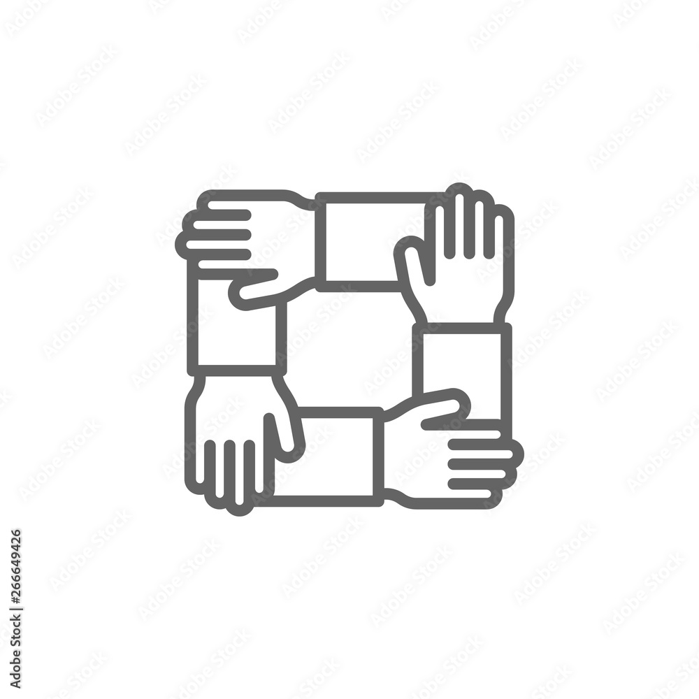 Teamwork hands outline icon. Elements of Business illustration line icon. Signs and symbols can be used for web, logo, mobile app, UI, UX