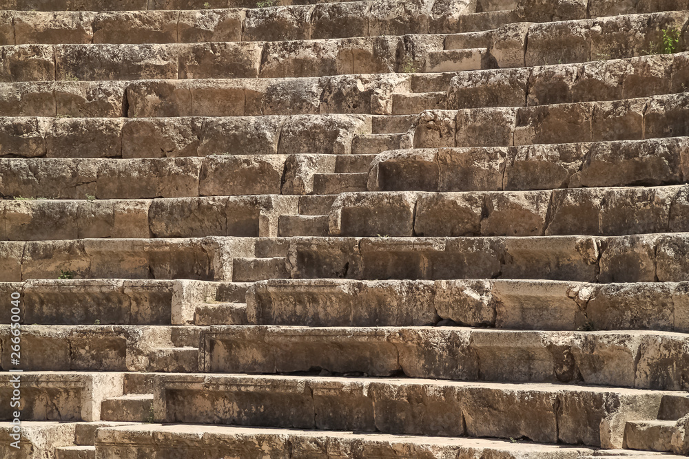 Angled view of stiars and seating of amphiteather of Beit She'an Angled view of stiars and seating of amphiteather of Beit She'an