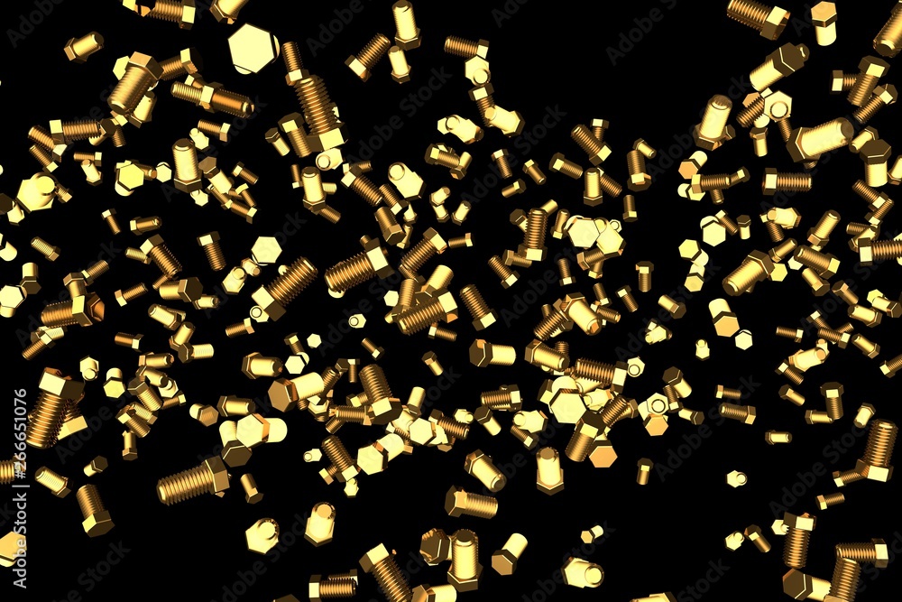 yellow, golden clinchers isolated on black - nice industrial 3D illustration, image for art using