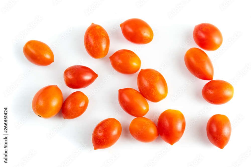 Cherry Tomatoes (Solanum lycopersicum L. var. cerasiforme). top viwe isolated on white background and clipping path. Cherry Tomatoes (Solanum lycopersicum L. var. cerasiforme). top viwe isolated on white background and clipping path.