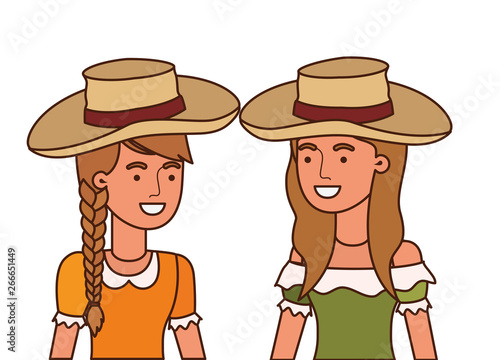 farmers women talking with straw hat