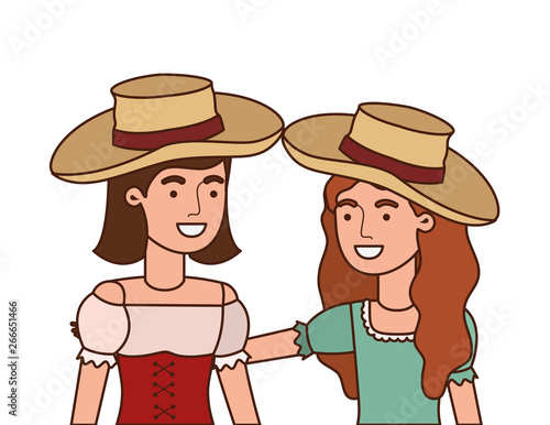 farmers women talking with straw hat