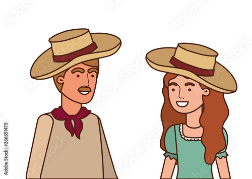 farmers couple talking with straw hat
