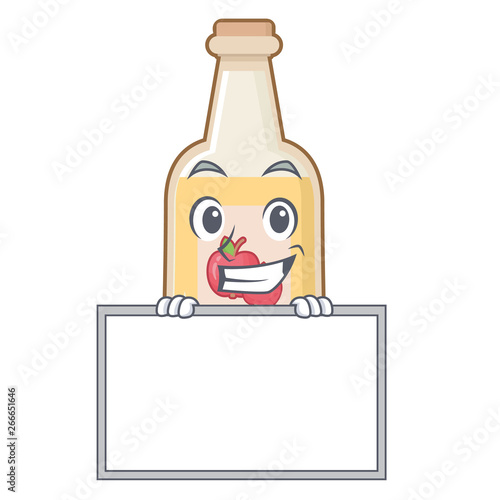 Grinning with board cartoon apple cider in a glass