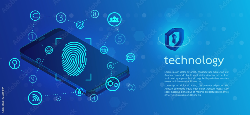 Security background with lock. Finger-print scanning.Abstract digital ...