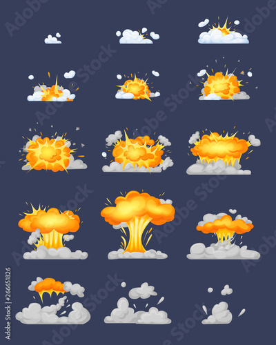 Frame animation with effect of burning, explosion, divided into frames.