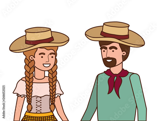 farmers couple talking with straw hat