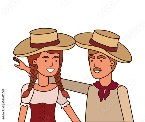 farmers couple talking with straw hat