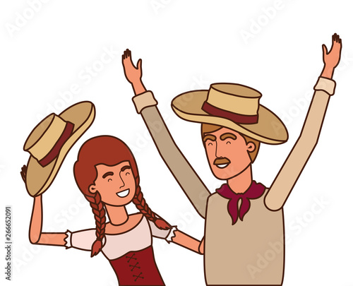 farmers couple talking with straw hat