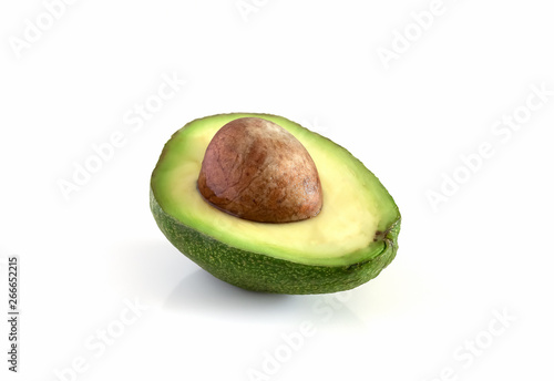 Natural organic ripe avocado. Half avocado on white background. Isolated.