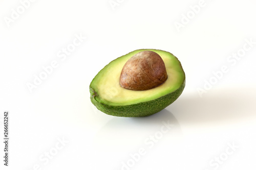 Natural organic ripe avocado. Half avocado on white background. Isolated.