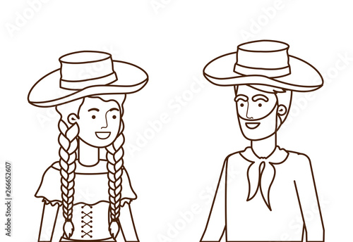 farmers couple talking with straw hat