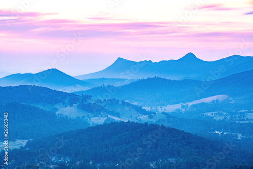 Yarra Ranges National Park at sunset. View from Keppel Lookout.