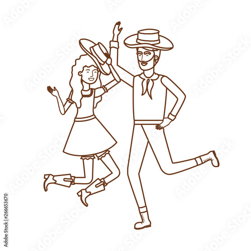 farmers couple dancing with straw hat