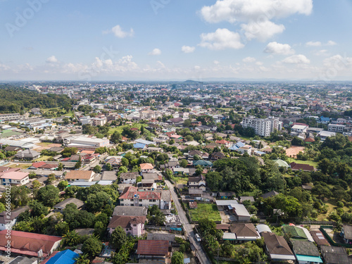 High angle view of Chiang Rai town from drone.
