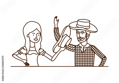 farmers couple talking with straw hat