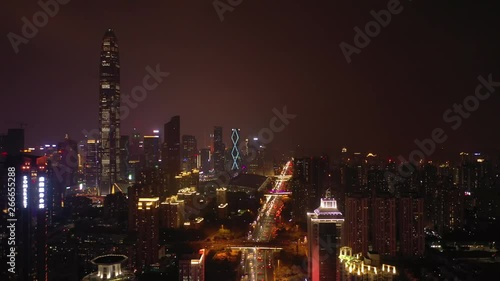 Wallpaper Mural night time illumination flight over shenzhen cityscape street aerial panorama 4k china Torontodigital.ca
