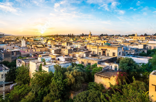 Panorama of Old Medina in Fes city, Morocco photo