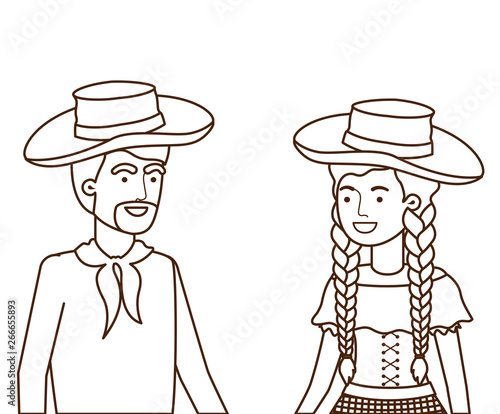 farmers couple talking with straw hat