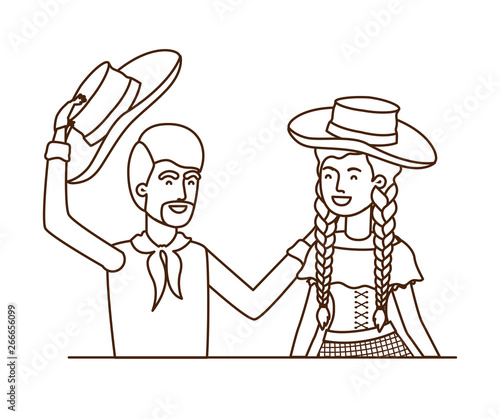 farmers couple talking with straw hat