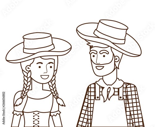 farmers couple talking with straw hat